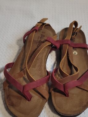 Women's Two-Tone Brown and Burgundy Leather Strappy Sandals